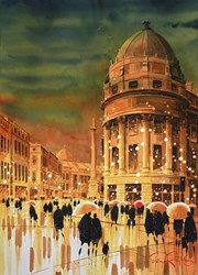 Newcastle Shower by Peter J Rodgers - Original Painting on Paper sized 20x28 inches. Available from Whitewall Galleries